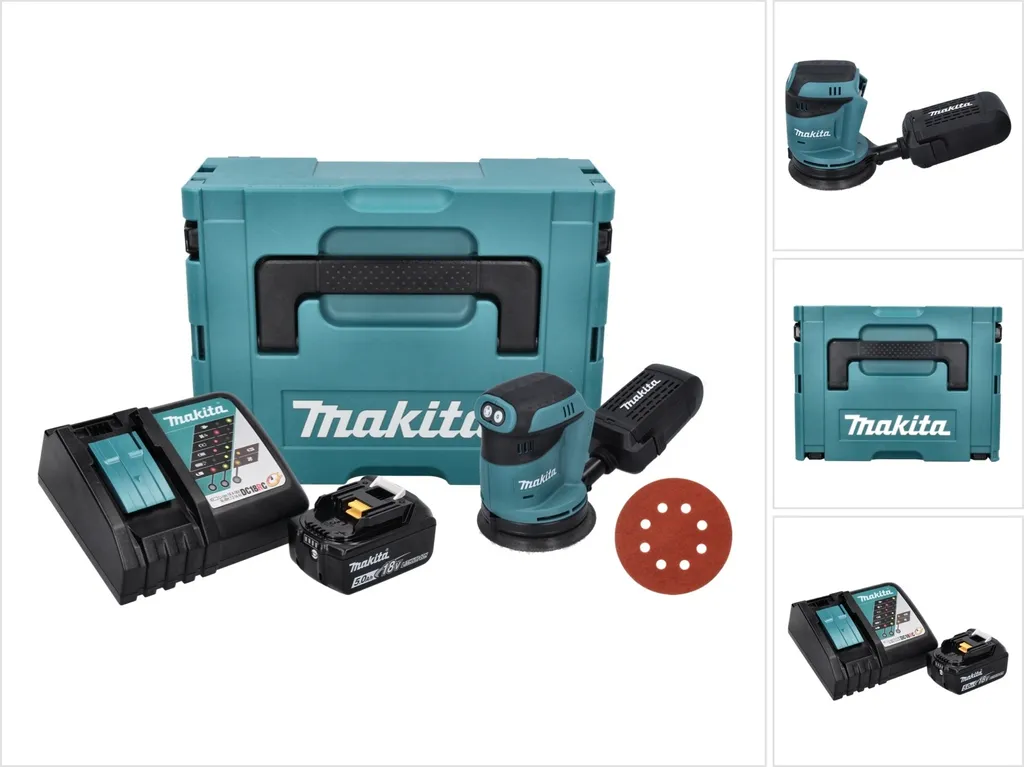 Makita DBO180RT1J Ponceuse excentrique 18V 125mm avec 50 abrasifs K320