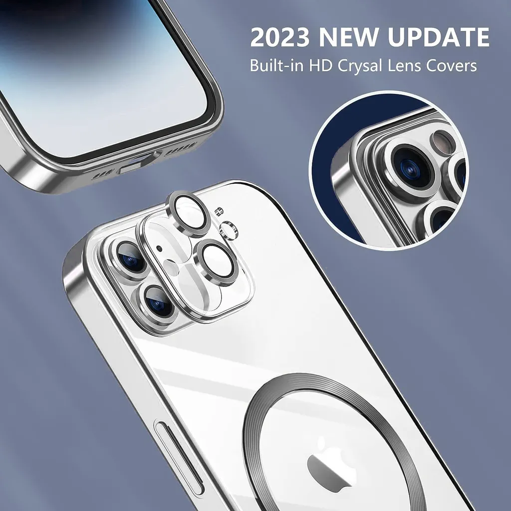 Custodia per iPhone 14 Plus con protezione Magsafe e fotocamera, custodia magnetica ultrasottile con copertura trasparente argento - 4