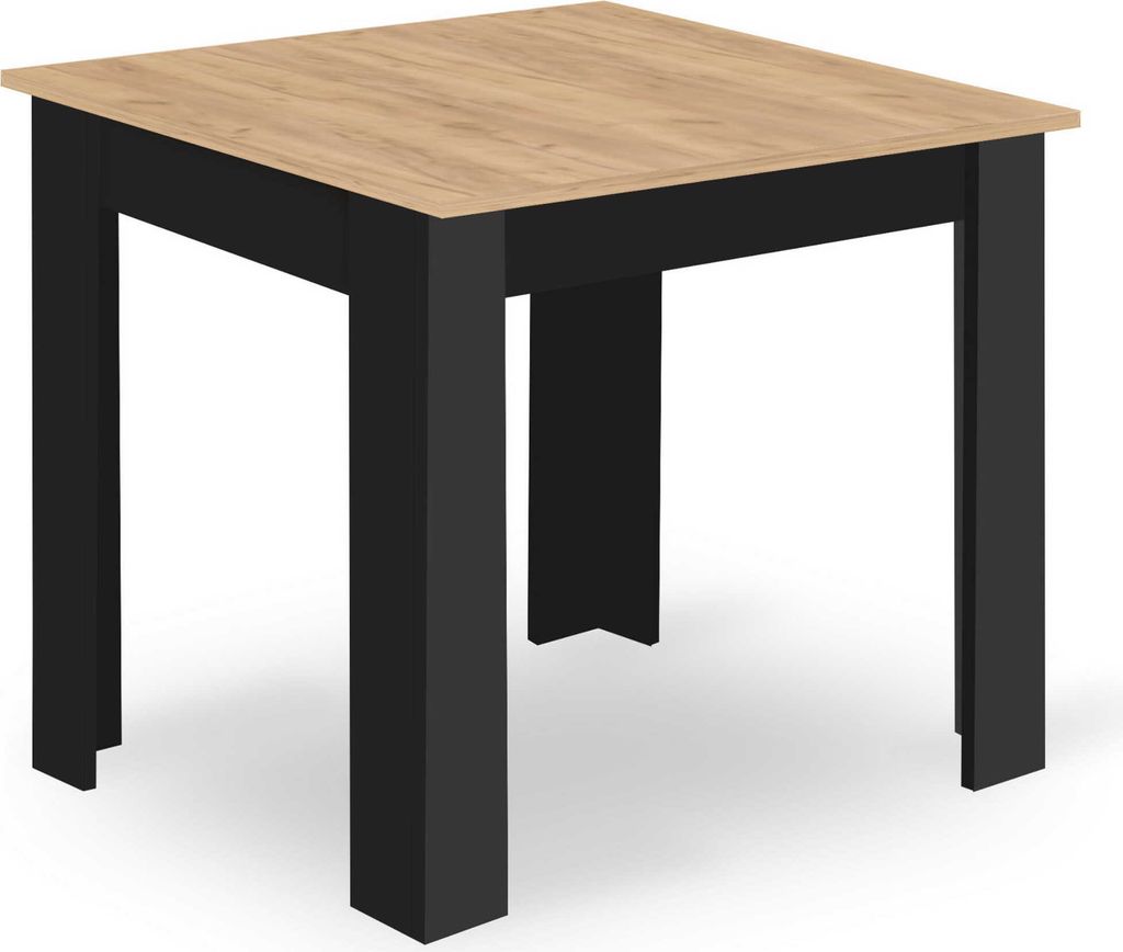 Esszimmertisch Küchentisch, Platte aus Sonoma-Eiche, Holztisch Esstisch 80 x 80 x 75 cm, 18 mm Dicke, Küche Wohnzimmer Artisan und Schwarz