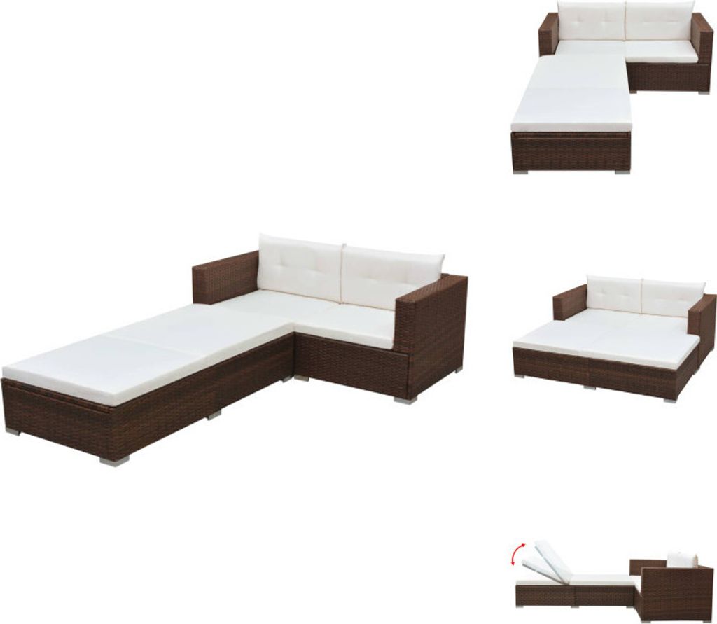 vidaXL 3-tlg. Garten-Lounge-Set mit Auflagen Poly Rattan Braun - Gartenmöbel-Sets