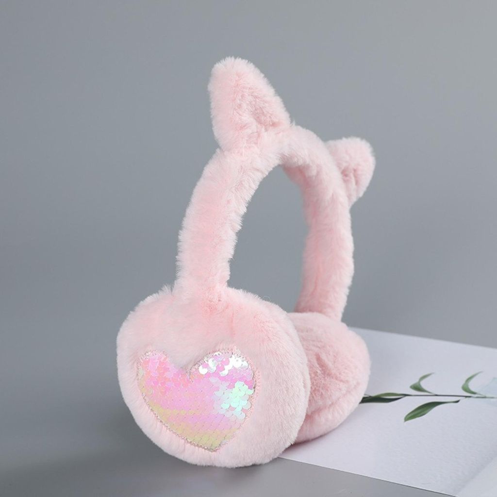 Winter Flauschige Ohrenschützer mit Glitzer Herz-Applikation für Mädchen, Kuscheliger Wärmende Ohrenschützer für Outdoor & Alltag, Farben: Pink