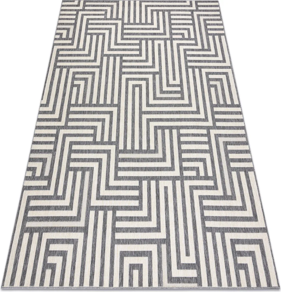 Tapis bouclé résistant SPRING motif labyrinthe coloris crème gris 200x290