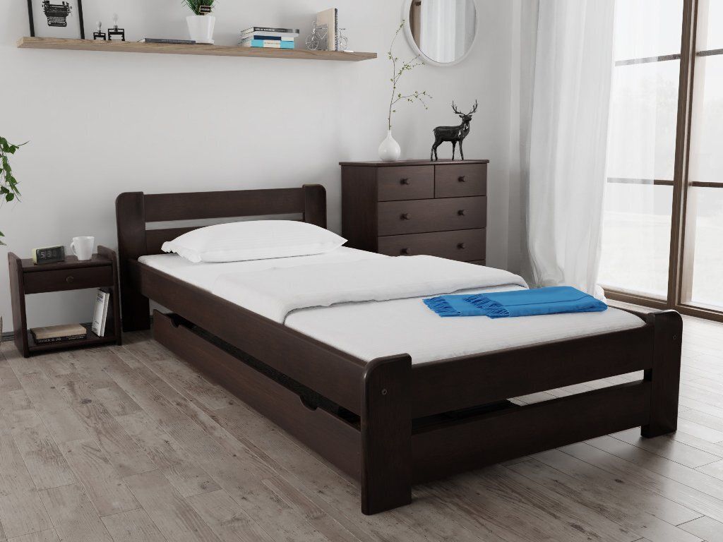 Bett Laura 90 x 200 cm, Nussbaum Matratze: Matratze Coco Maxi 19 cm, Lattenrost: Mit Lattenrost