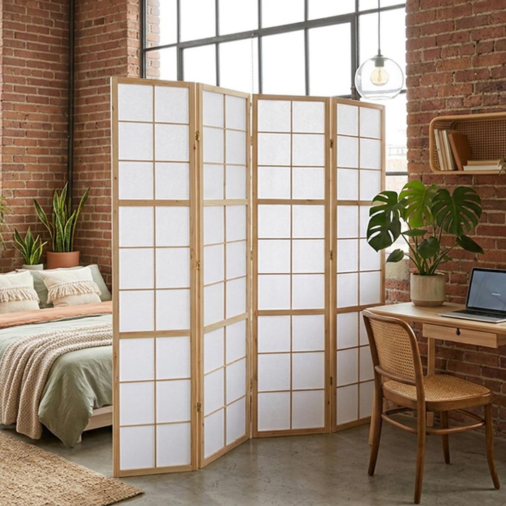 Homestyle4u Paravent Raumteiler 4 teilig Indoor Holz Natur Produktbild 