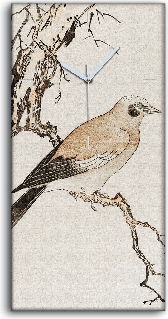 Wandbild Leinwand Bilder mit Uhr 30x60 Malerei Asiatische Zweige Tier Vögel - weiße Hände