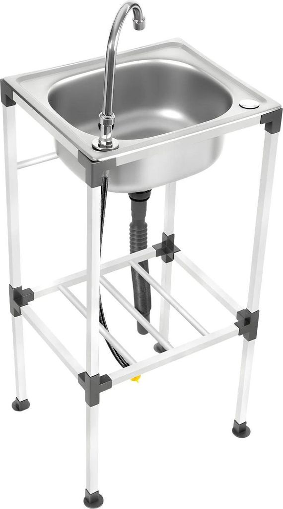 Freistehendes Spülbecken - Nutzwaschbecken - Rechteckig 38×33×83 cm - Edelstahl - Mit Kaltwasserhahn und Ablaufset - Traglast 60 kg - Silber