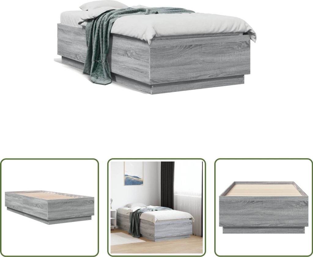 The Living Store Bettgestell Grau Sonoma 90x190 cm Holzwerkstoff