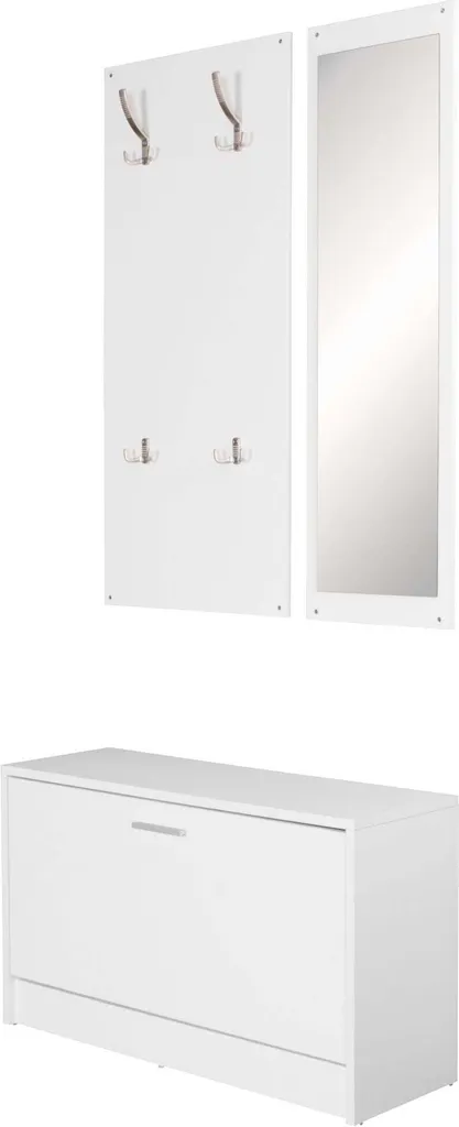 Meuble d'Entrée Mural Blanc : Miroir Intégré et Rangement Compact