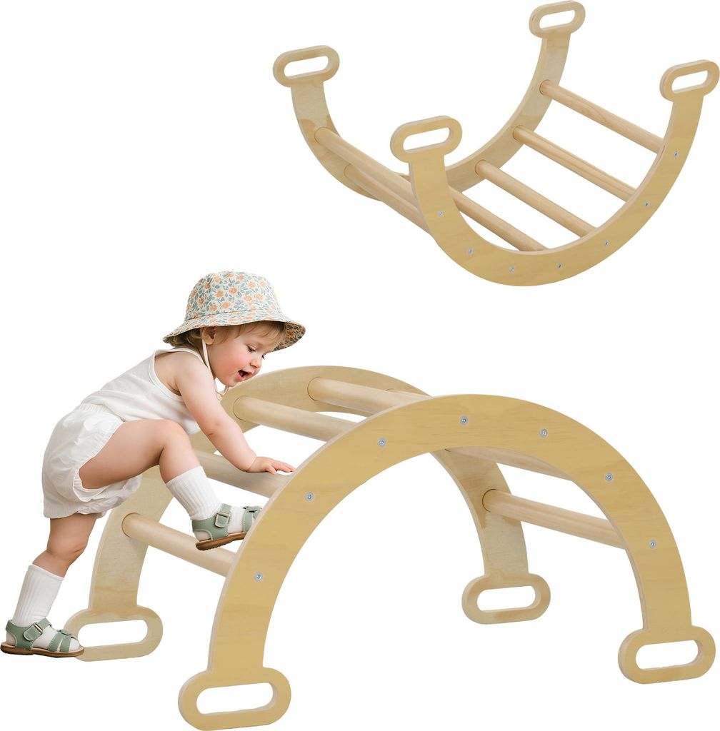 AIYAPLAY Kletterbogen für Kinder, Babybogen, Baby-Motorikparcours, Indoor-Spielbereich mit Holzwippe für Jungen und Mädchen, Kleinkinder von 18...