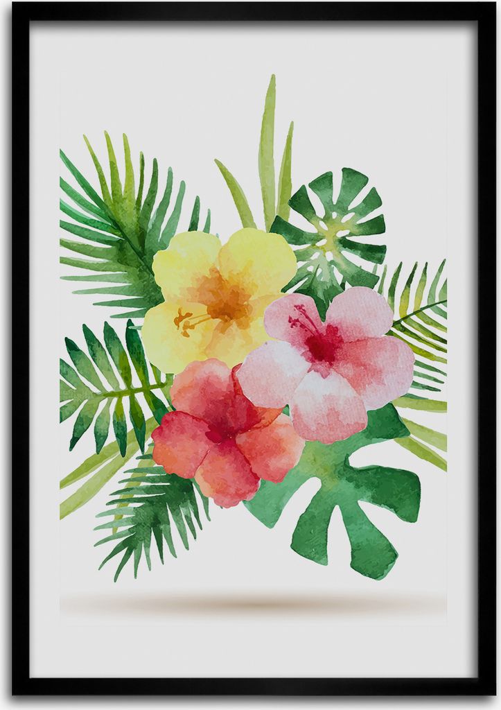 Bild - Bilderrahmen - 50 cm x 70 cm - MDF - Rahmen - Wandkunst Hawaii Blumen