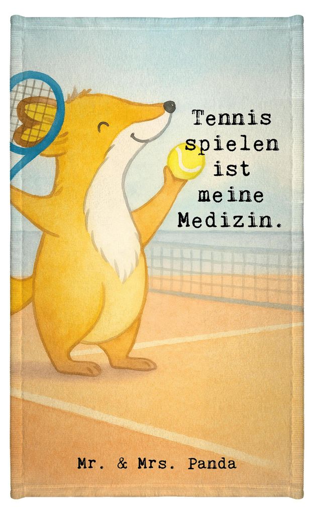 Mr. & Mrs. Panda Handtuch Fuchs Tennis spielen Design - Weiß - Geschenk, gäste wc, Tennisclub, Gästetuch, Ballsportart, Frotteehandtuch, Klein, ...
