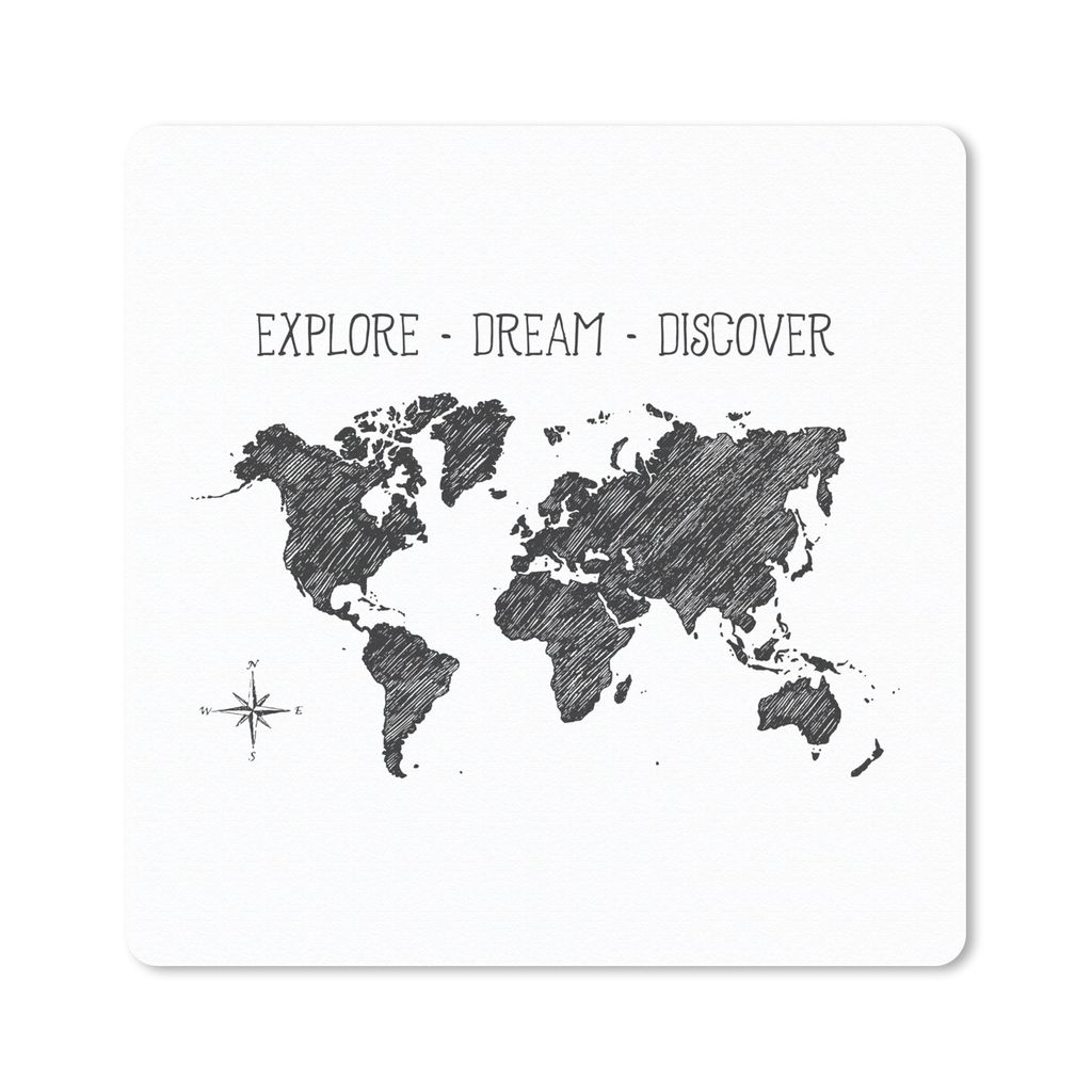 MuchoWow Mauspad Mousepad Weltkarte - Kompass - Zitat 30x30 cm - Mousepads - Maus Mat - Pad - Mausunterlage - Gaming
