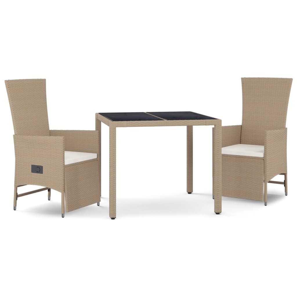 vidaXL 3-tlg. Garten-Essgruppe mit Kissen Beige Poly Rattan Produktbild 