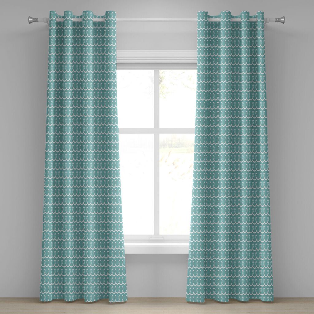 ABAKUHAUS Türkis Ösenvorhang, Festliche Party Themen Ozean Sealife inspiriert Hand gezeichnete Linien Kunstdruck, Dekorative 2-Panel-Fenstervorh...