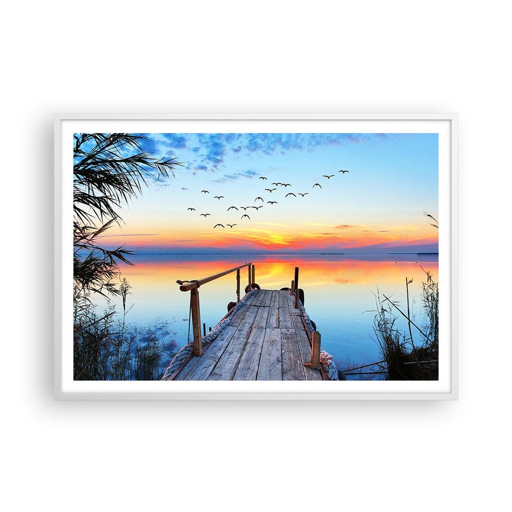Gerahmtes Poster - Weißer Rahmen - Brücke See - 100x70 cm - Wand Bild - Wanddeko - Wandbilder - Kunstposter - Wandposter - Bilderrahmen - Bilder ...