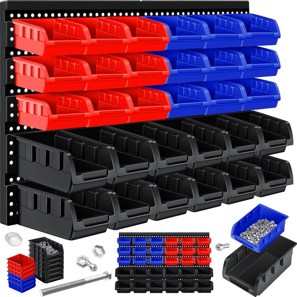 Masko Stapelboxen Wandregal 32tlg Box Sichtlagerkästen Schüttenregal Steckregal