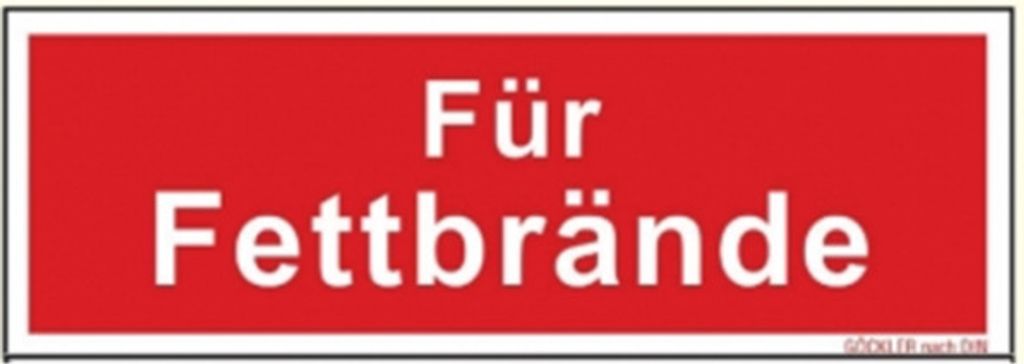 Feuerlöscher Zusatzschild "Für Fettbrände" Fettbrand Brandschutzzeichen