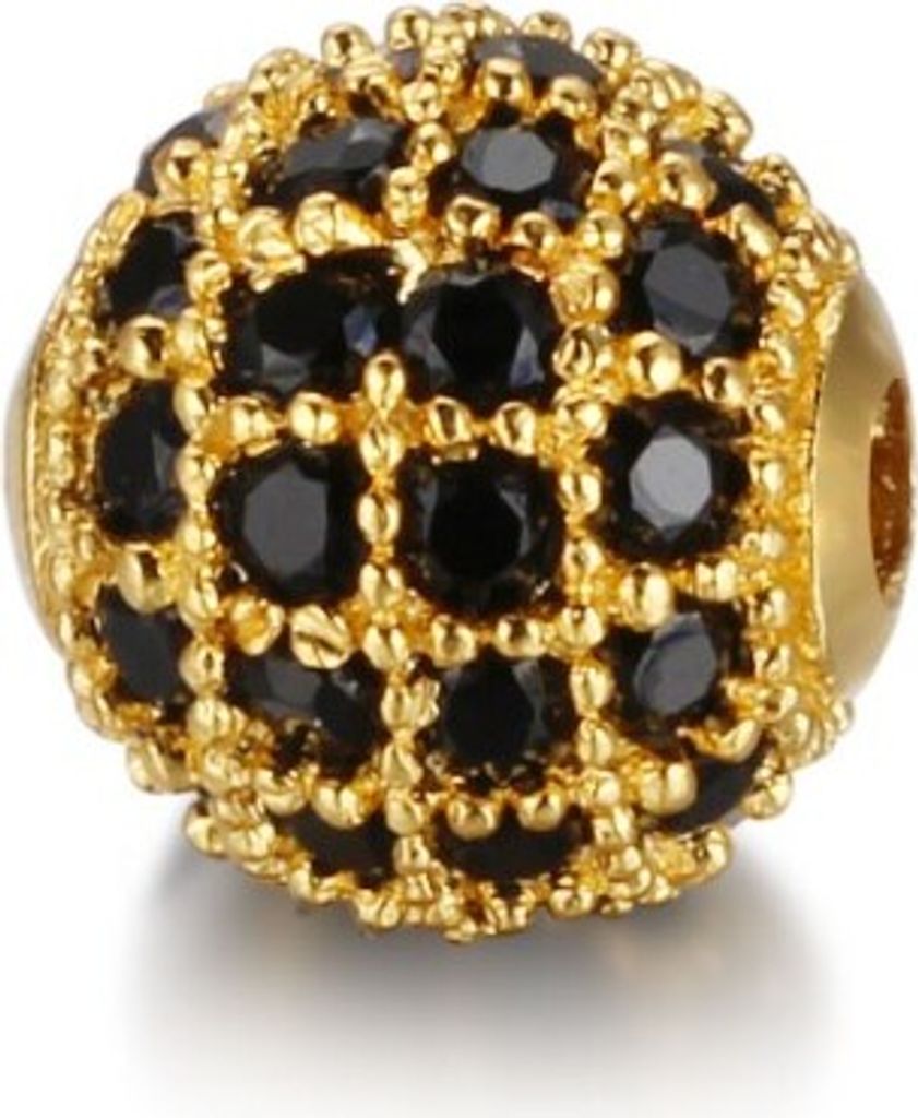 Schmuck-Perlen 3 Stück, Charm für Armbänder glitzernd, 5 mm, Gold, Schwarz