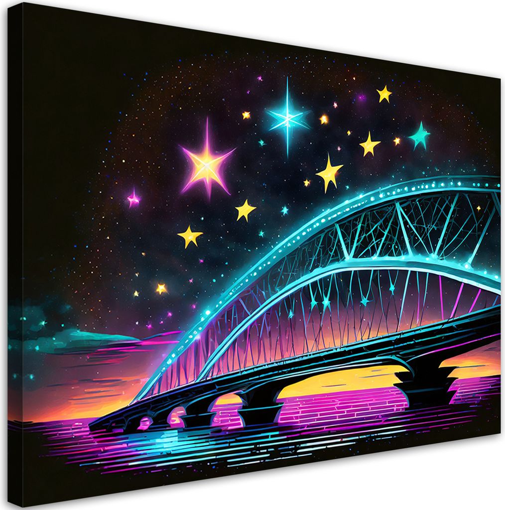 Leinwandbild Neonbrücke Architektur 60x40 Feeby Bunt bild für die wand bereit zum aufhängen