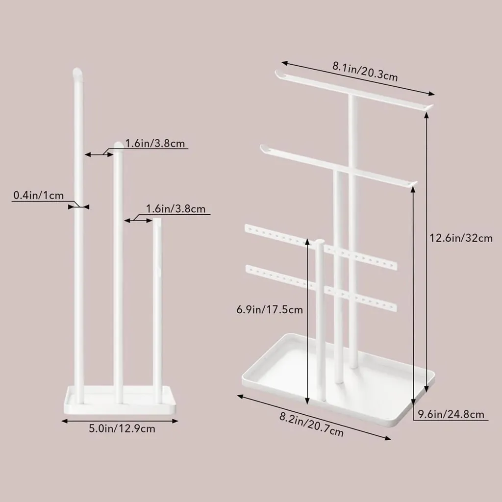 Organiseur Bijoux 32cm Blanc 4 Niveaux - Support Colliers et Boucles - 5