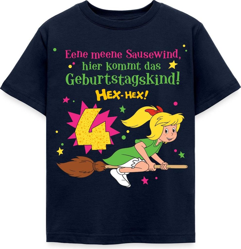 Spreadshirt Bibi Blocksberg Geburtstagsdesign 4 Jahre Kinder T-Shirt, 122/128 (7-8 Jahre), Navy