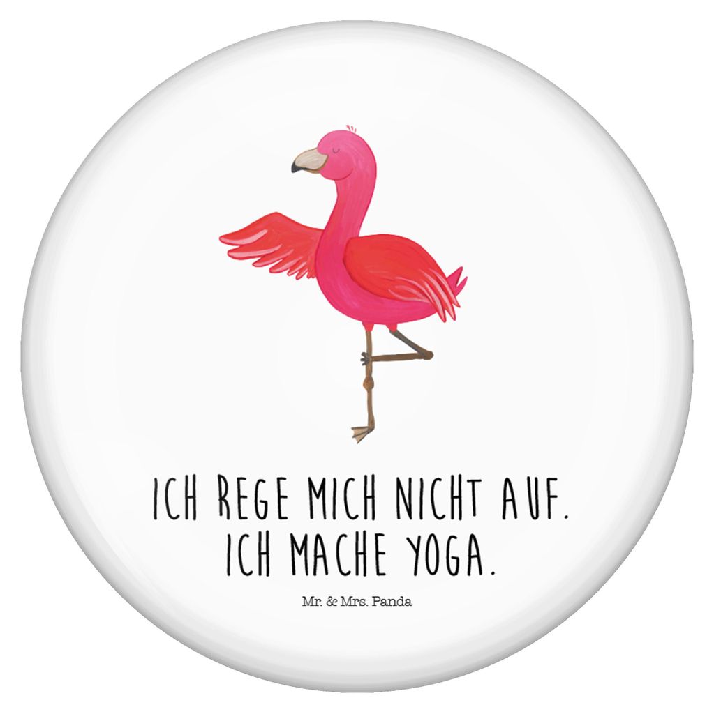 Mr. & Mrs. Panda Button Flamingo Yoga - Weiß - Geschenk, Anstecker Pin, Fun-Button, Baum, Plakette, Aufgeregt, Meditieren, Badge, Rosa, Entspannung