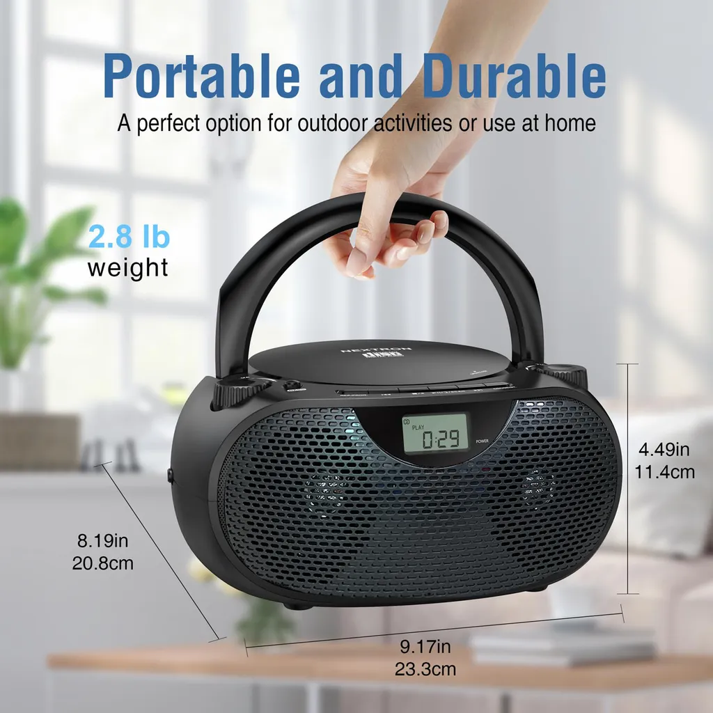 Lecteur CD Portable ZELURXX Boombox Bluetooth 5.0 et Radio FM - Noir - 4