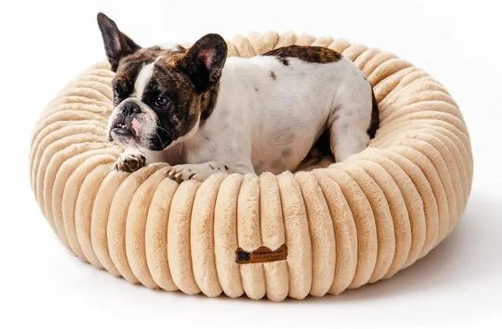 Lit pour Chien Moelleux Lavable 76 cm Style Beignet en Tissu Doux Gris