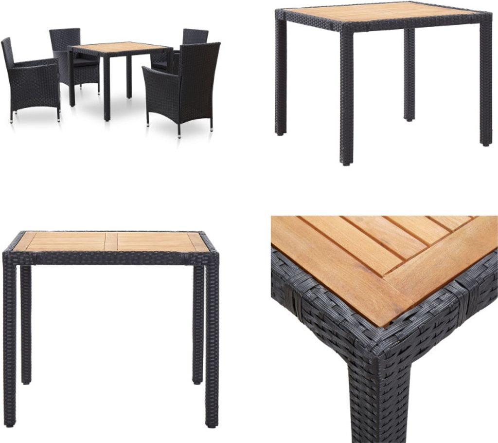 vidaXL 5 tlg. Garten Essgruppe mit Kissen Poly Rattan Schwarz - Gartentisch Und Stuhl Set - Garten Tisch Und Stühle Set - Garten Essgruppe - Outdo...