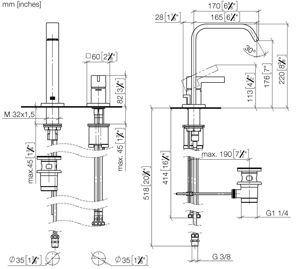 Dornbracht IMO Waschtisch-Zweilochbatterie, mit Ablaufgarnitur, Ausladung 165mm, 29217671-19