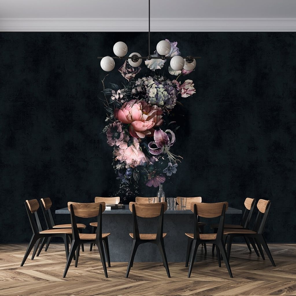 NEWROOM Tapete Schwarz Vliestapete Blumen - Wandbild Floral Rosa Flieder Rose Flieder Tapete Romantisch Blumentapete