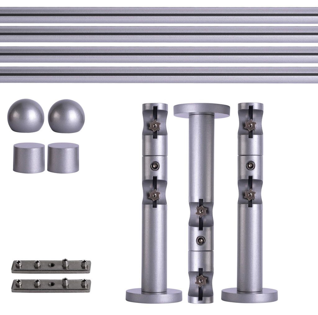 Victoria M. Gardinenstange Set Innenlauf, 2-läufig, 19 mm, 240 cm, silber + Wand, Kugel-Ball Komplettset Innenlauf mit Halterungen & Endstück...