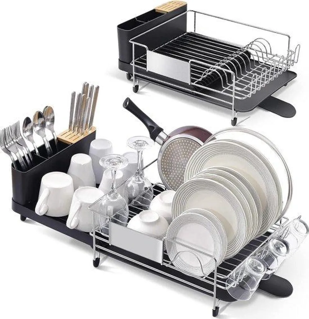 Égouttoir de cuisine pour grande vaisselle - Inox noir rotatif 360°