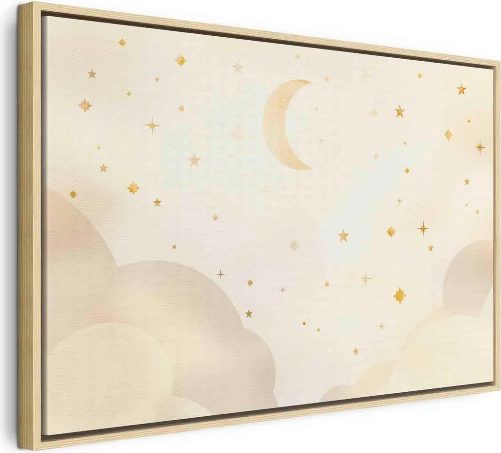 Quadro Luna e Stelle Notte Luminosa 60x40 - Sogni d'Oro Garantiti