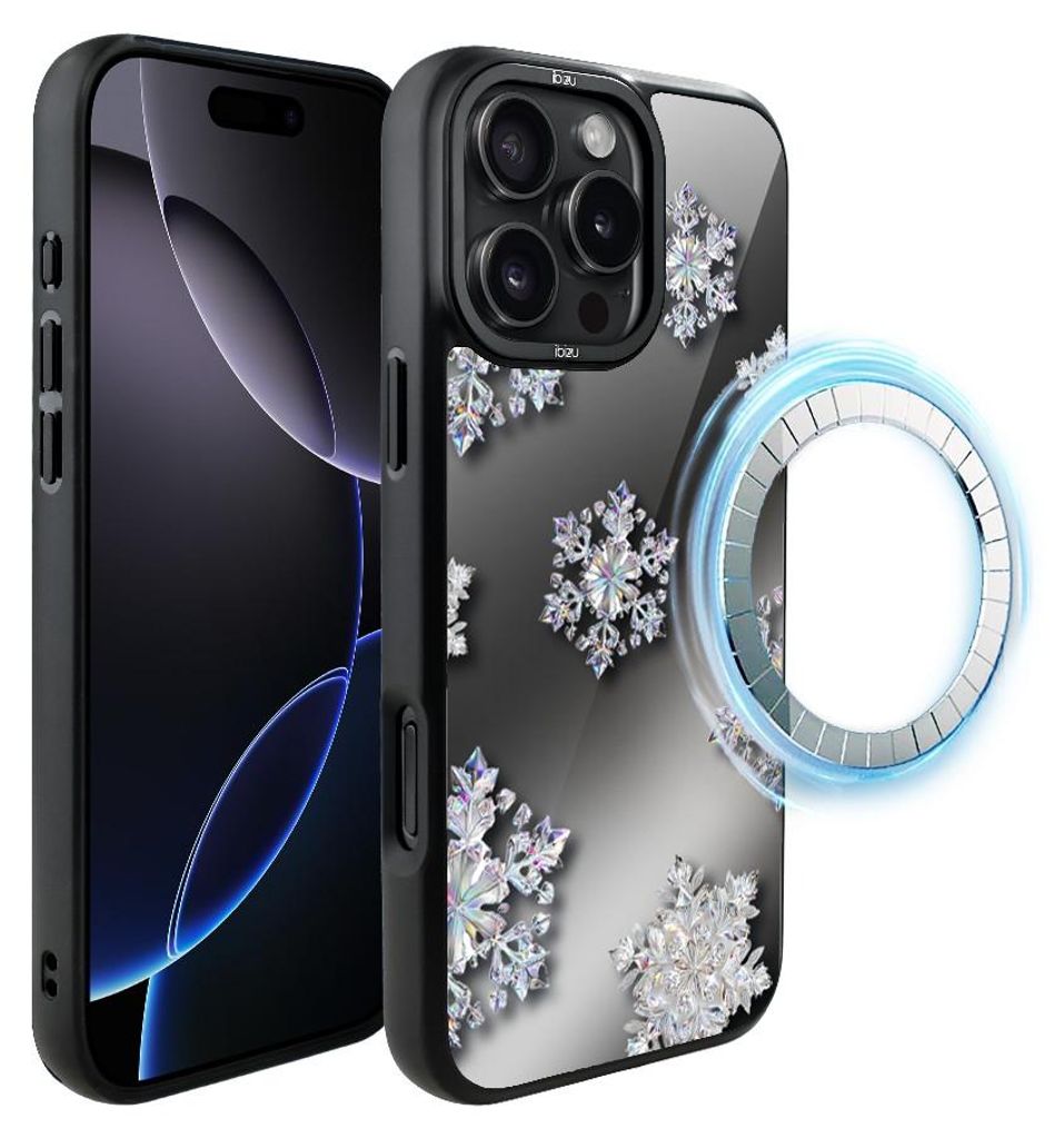 Schutzhülle für das iPhone 16 Pro, MagSafe-kompatibel, mattschwarze Seiten, Diamantene Schneeflocken