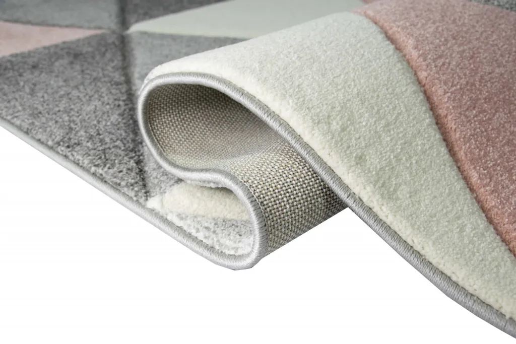 Tapis rectangulaire à motifs géométriques rose et gris pour séjour - 6