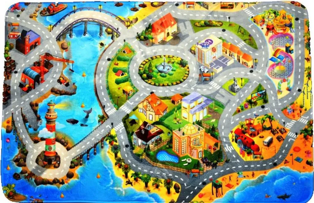 Tapis Ville avec plage 70x95 cm Ultra Soft antidérapant pour enfant