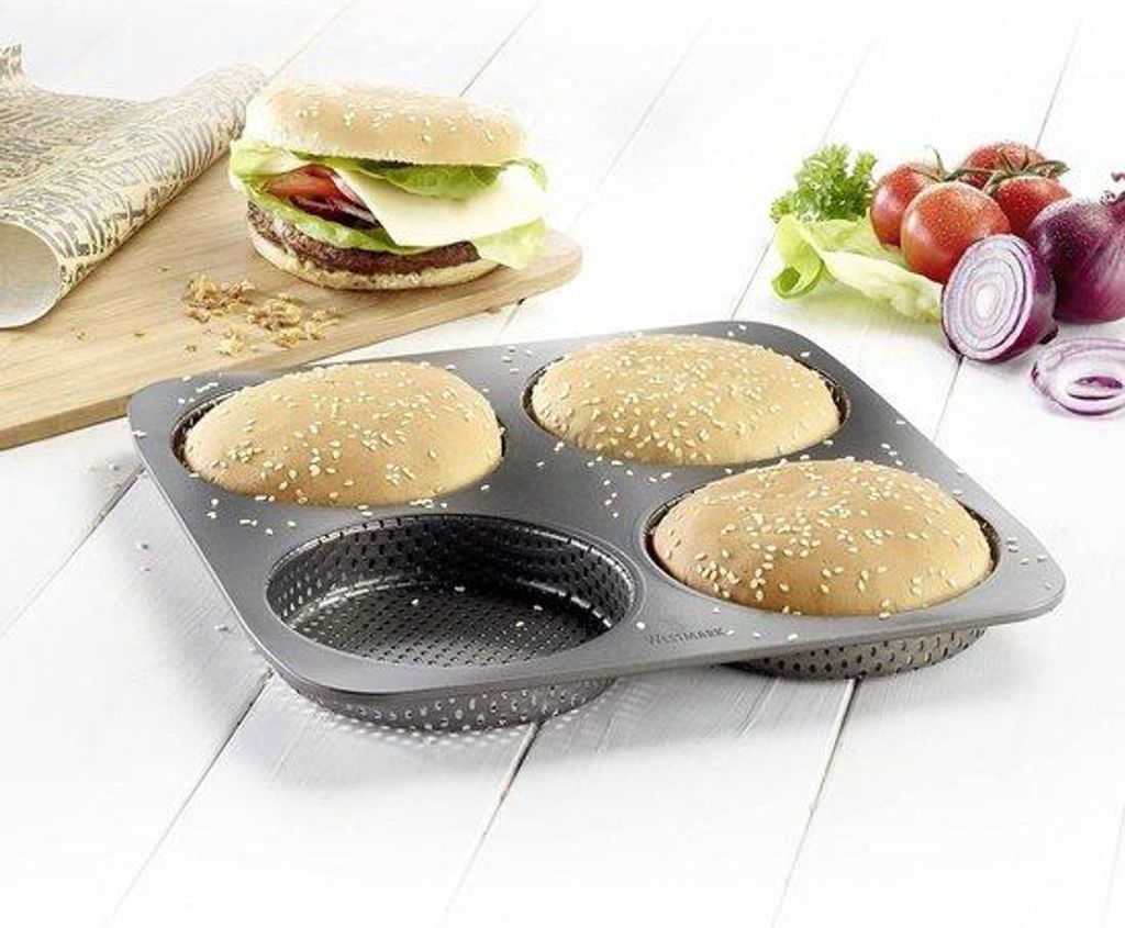 Burgerbroodjesform, für 4 Burgerbroottchen, Ø 12 cm pro Stück, Stahl, antiausschlagbeschichtet, groß, anthrazit