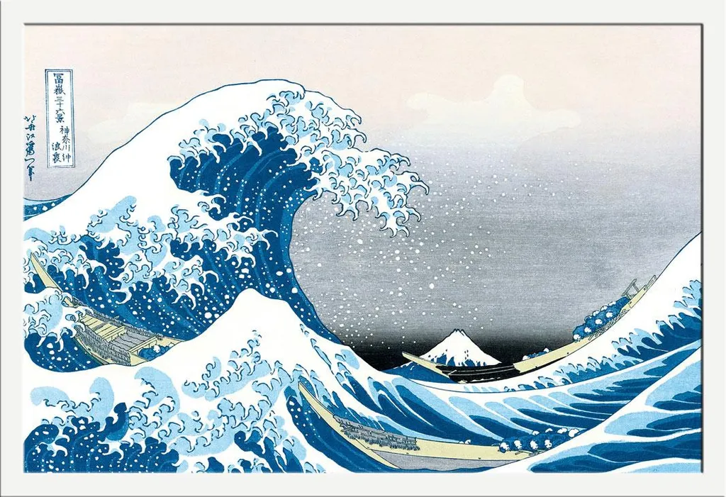 Décoration Murale : Tableau La Grande Vague de Kanagawa Encadré Blanc