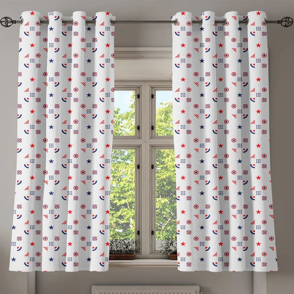 ABAKUHAUS USA Tenda con occhielli, illustrazione tradizionale astratta a forma di quadrato del quartiere di luglio, giorno dell'indipendenza, tende decorative a 2 pannelli per finestre, 280 cm x 245 cm, indaco rosso bianco - 2