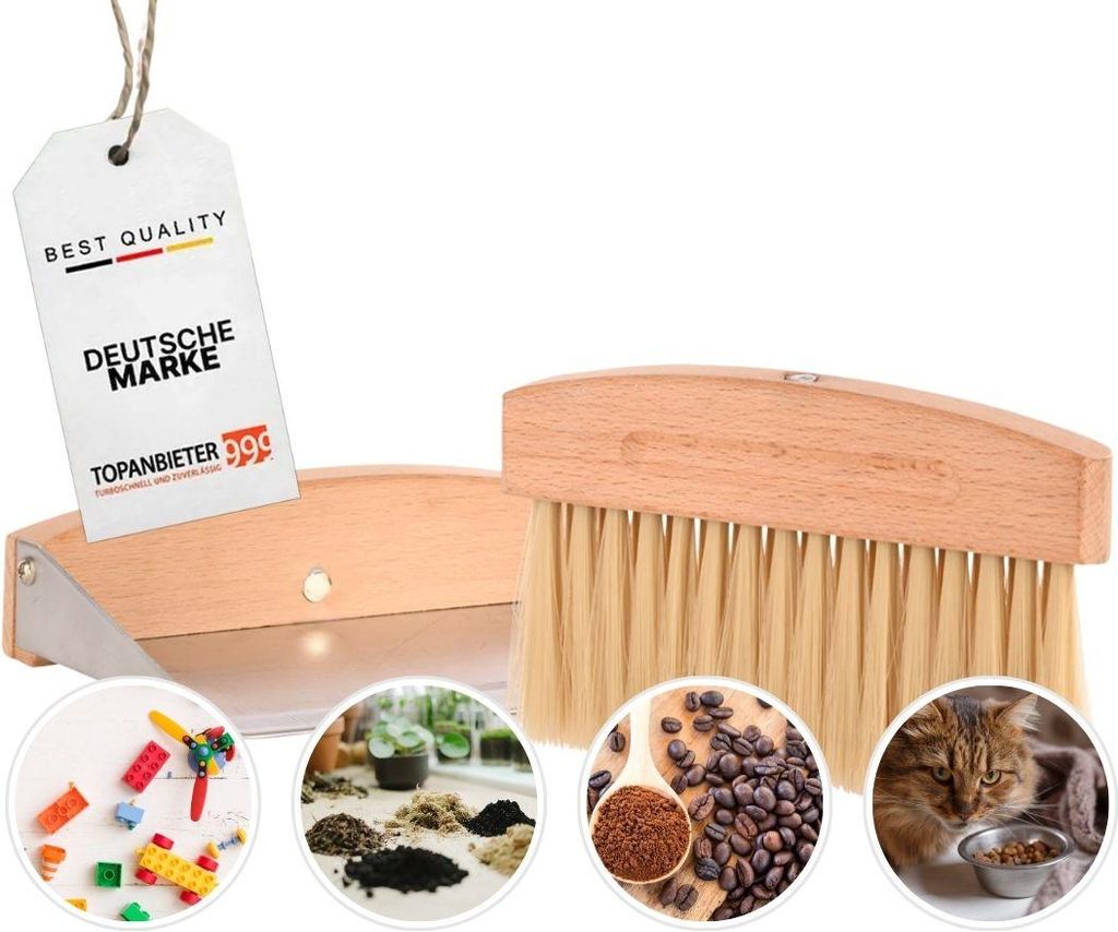 TOPANBIETER 999 Premium Tischkehrset 2-teilig – Mini Handfeger & Kehrblech aus Holz & Metall, magnetisch verbunden, klein, leicht & tragbar für ...