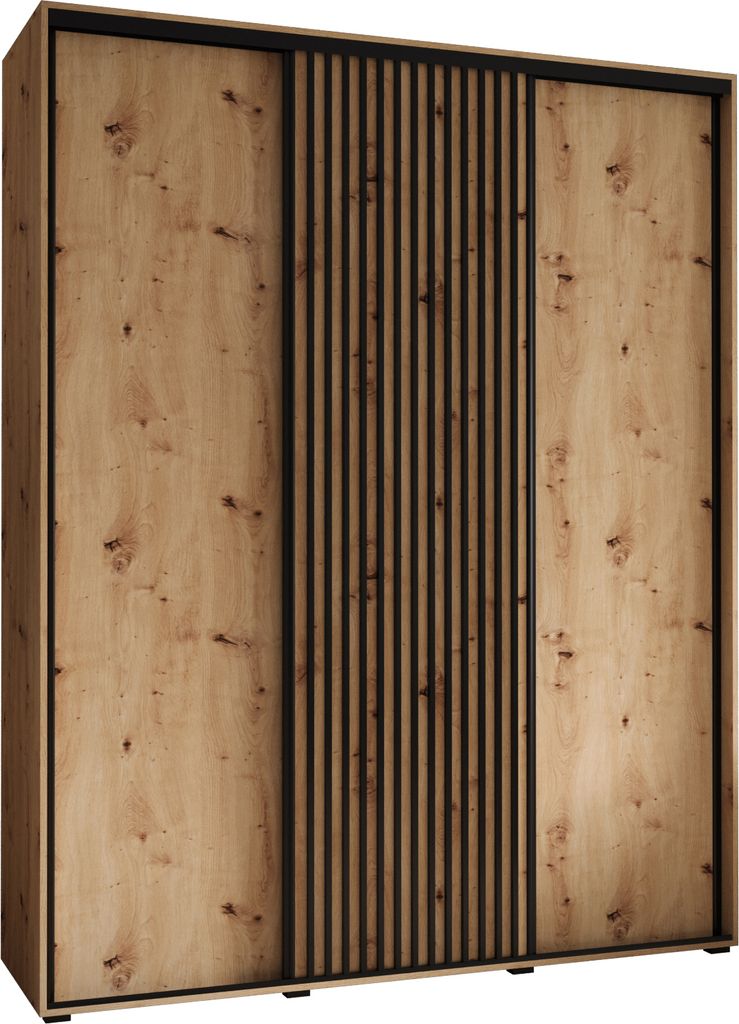 MEBLE KRYSPOL Lanko 1 Schrank mit 3 Schiebetüren - 235,2x190x45 cm - Artisan Artisan Schwarz