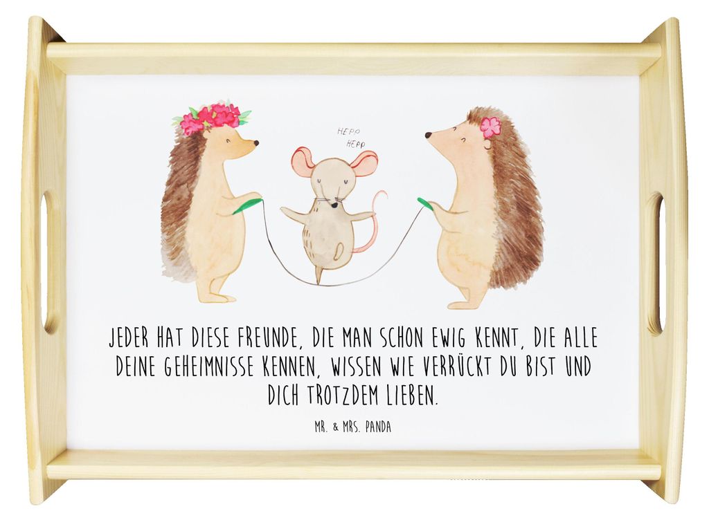 Mr. & Mrs. Panda Tablett Igel Seilhüpfen - Weiß - Geschenk, Holztablett, Kindergarten, Serviertablett, Sofa, Seilspringen, Servier, Maus, aus hol...