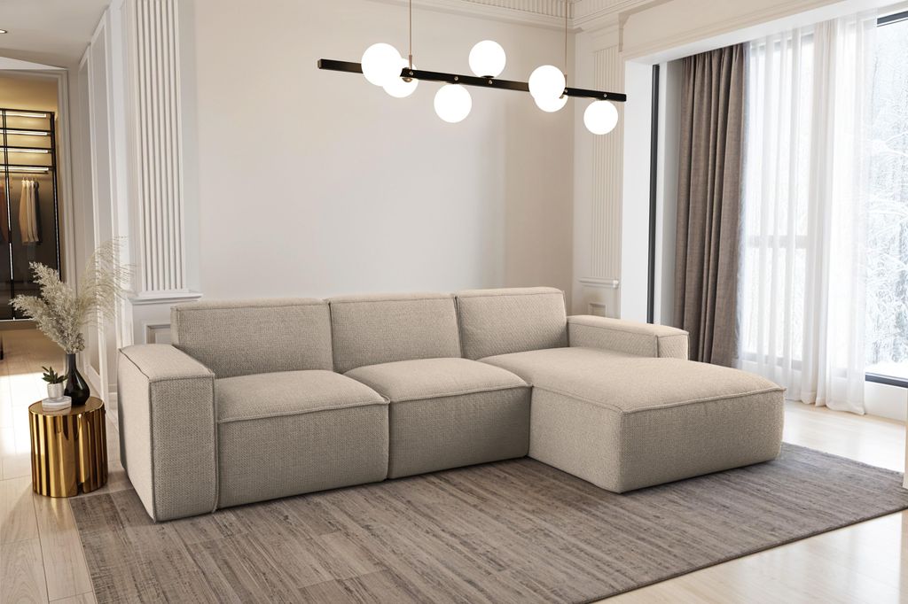 Kaiser Möbel Ecksofa L-Form Siena Stoff Artico Beige Rechts