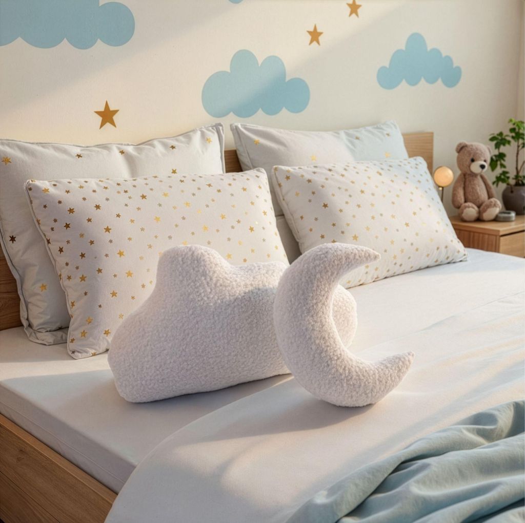 Evila Originals, Hochwertiges Kissen-Set (2 Teile), Weiß, Mond: 29 x 10 cm, Wolke: 47 x 27 cm | 100% Polyester, mit Perlenfaser gefüllt | Perfekt...
