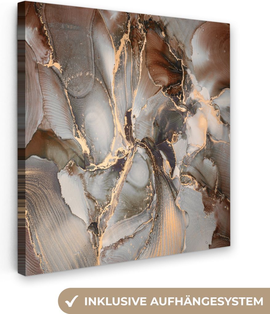 MuchoWow - Leinwandbilder - Grau - Gold - Marmor - Marmoroptik, Wandbild, Wanddeko Bilder Wohnzimmer, 20x20 cm