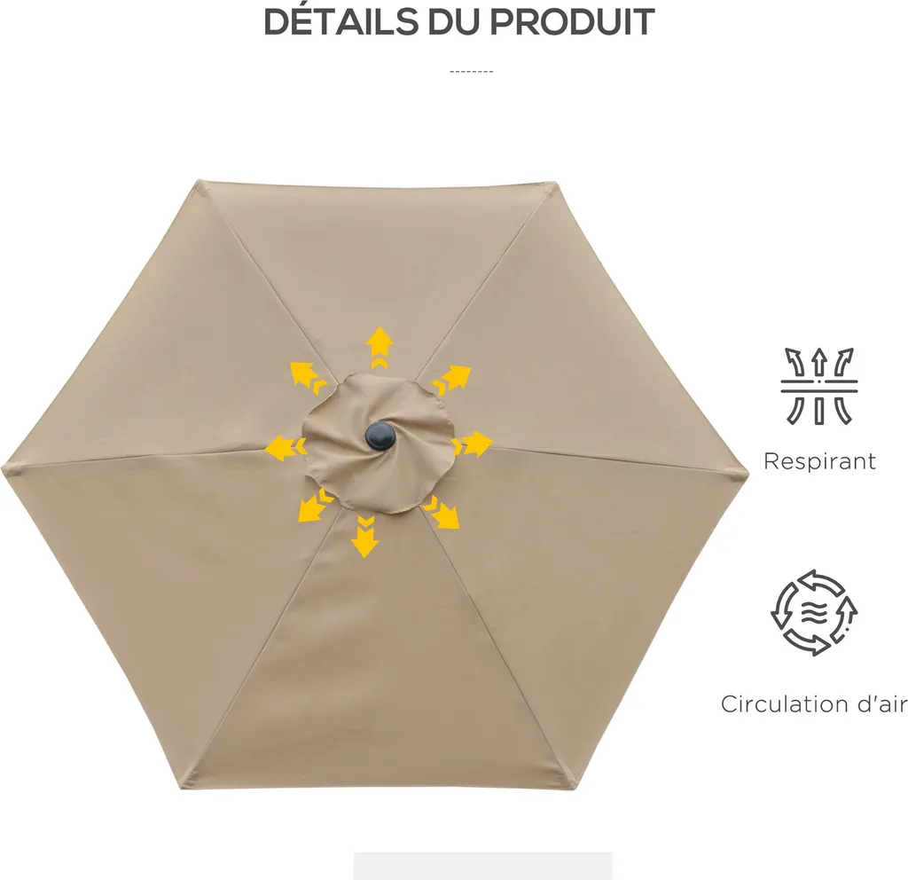 Parasol Droit Inclinable pour Balcon et Terrasse Ø 2,3m Coloris Beige