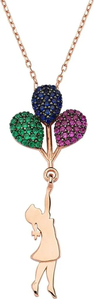 Collier Argent 925 Anti-allergie Pendentif Ballons Zircone Rose et Doré