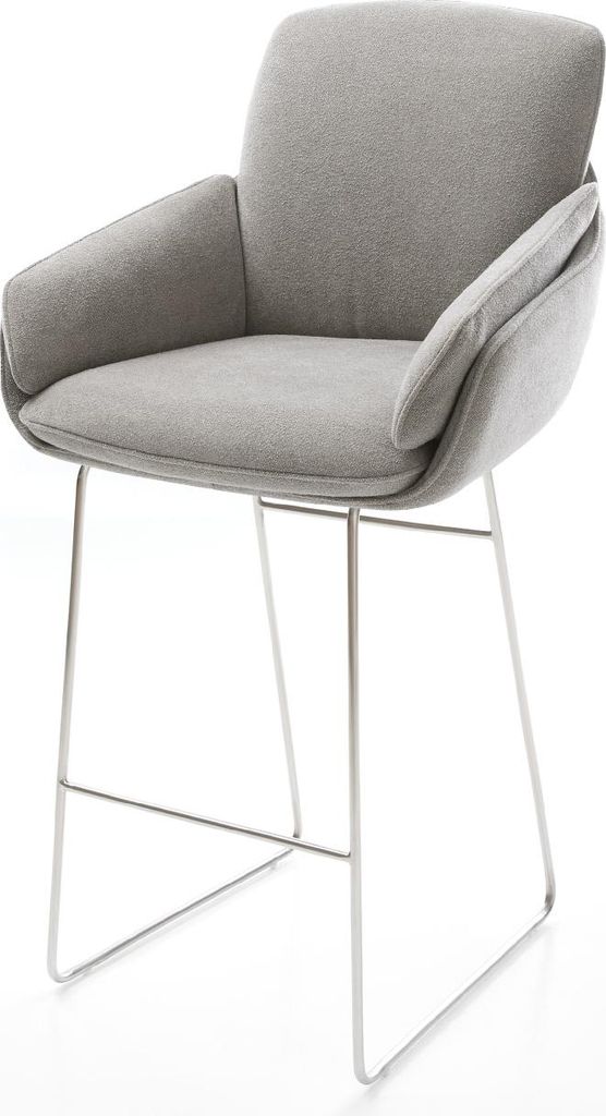 DELIFE Barstuhl Luan-Flex Strukturstoff Soft Grau Kufengestell Edelstahl Silberfarben