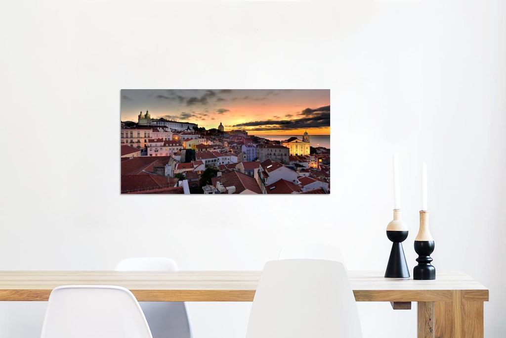 MuchoWow Wanddekoration Metall Metallbild Wandkunst 120x60 cm Lissabon - Abend - Portugal MuchoWow Aluminium Gemälde - Metalbilder